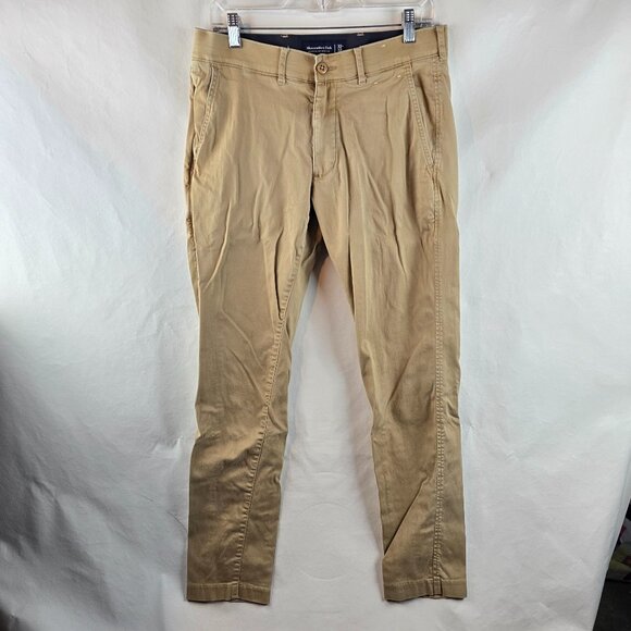 Abercrombie & Fitch Pants Mens 32x32 Tan Super Skinny Stretch Chino Lyocell A38- - Picture 1 of 10